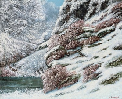 Ciervos en un paisaje nevado, 1867 de Gustave Courbet